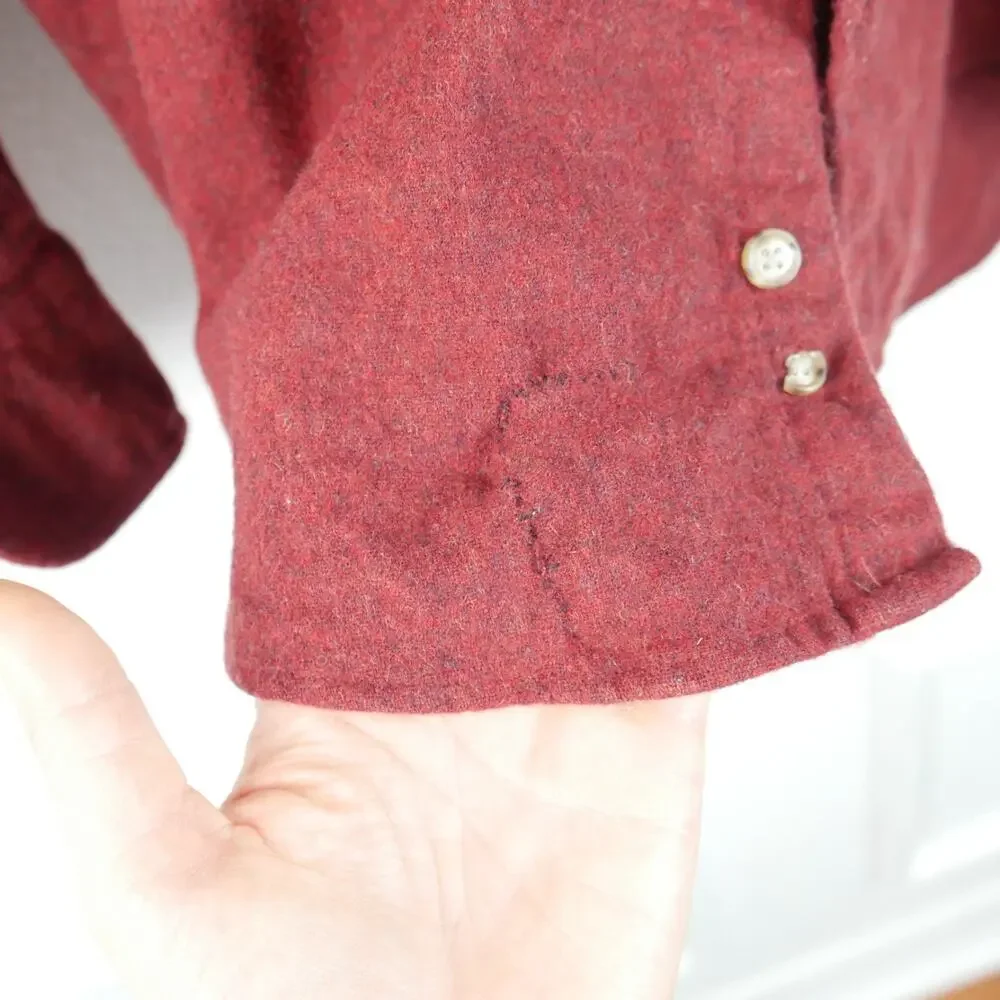 Pendleton Men's Medium Button Down Shirt Elbow Patch Burgundy‎ Red 100% Wool